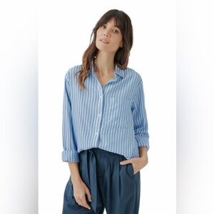 Pact Blue Stripe Organic Cotton Sunset Lightweight Cotton Classic button down XL